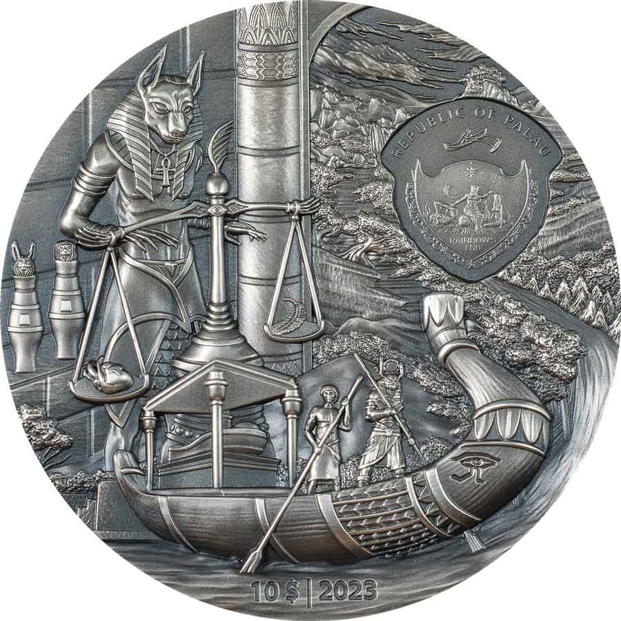 PW2308_Rites-of-Passage--Egyptians_o 2023 Palau 2 oz Egyptians Rites of Passage & Afterlife High Relief Silver Coin