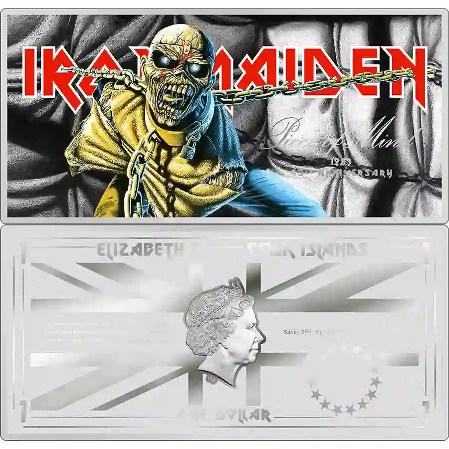 30294_Iron-Maiden-Piece-of-Mind-note 2023 Cook Islands 5 Gram Iron Maiden Piece of Mind Minted Silver Bank Note