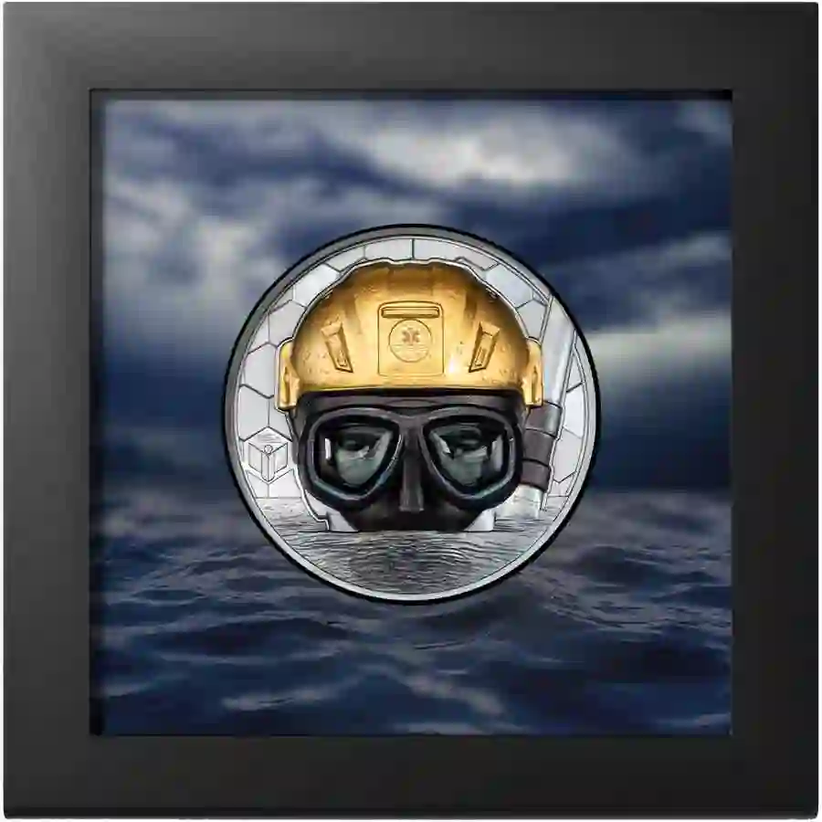 30312_Real-Heroes-2023-Coast-Guard-Rescue-Swimmer-5oz-Au_x 2023 Real Heroes Coast Guard 5 oz UHR Black Proof Gold Coin
