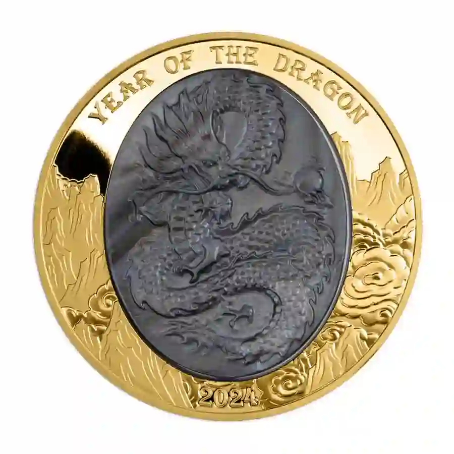 dragon-gold-rev 2024 Solomon Islands 5 Ounce Year of the Dragon Mother of Pearl 24K Gold Proof Coin