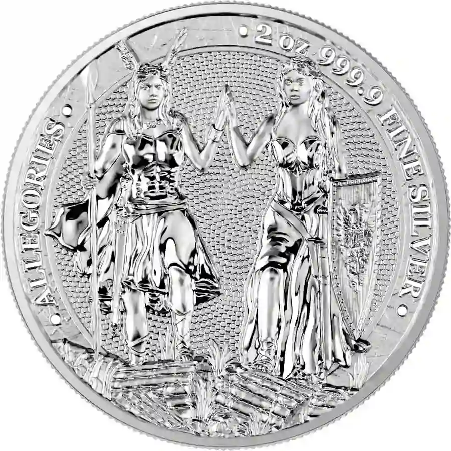 2-oz-rev 2023 Germania 2 Ounce Allegories Galia & Germania BU Silver Round