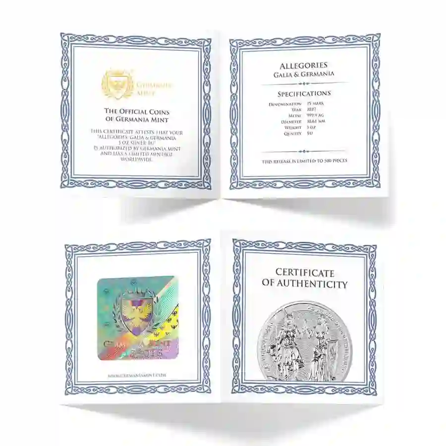 5-oz-cert 2023 Allegories Galia & Germania 5 oz BU Silver Round