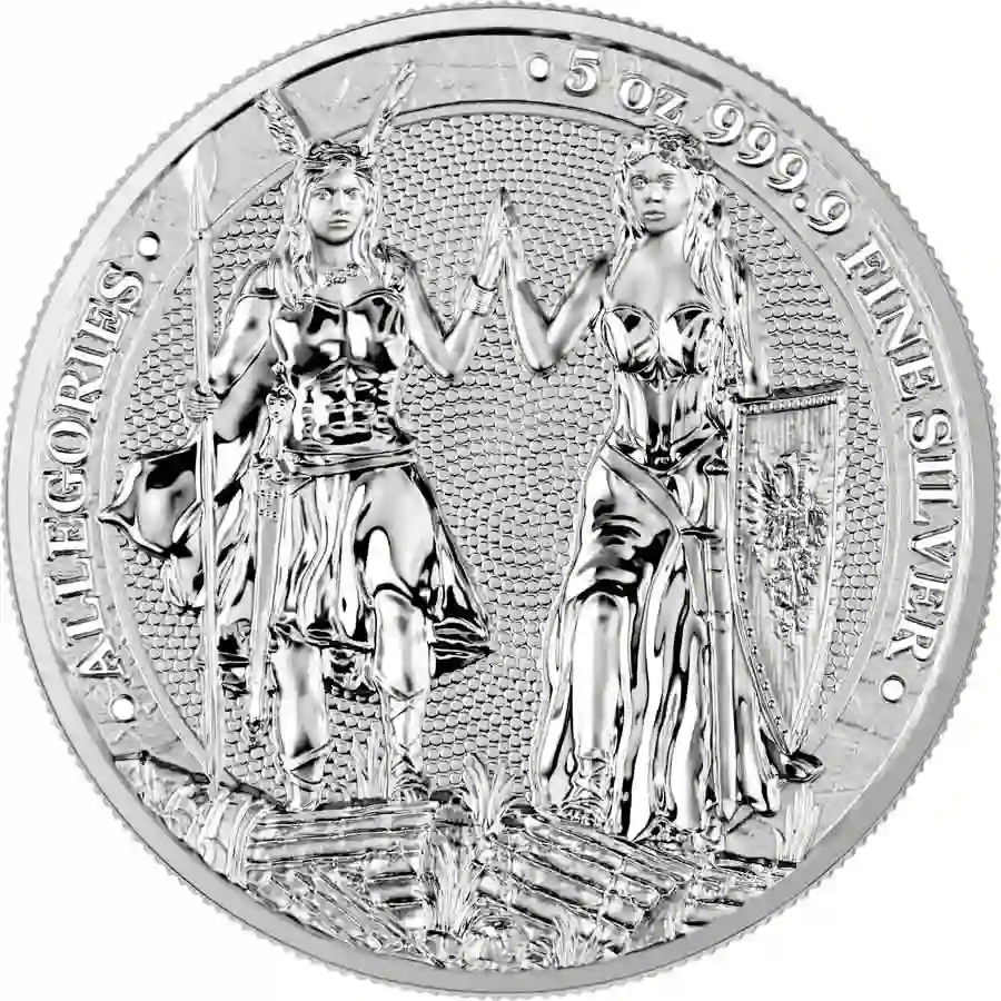 5-oz-rev 2023 Germania 5 Ounce Allegories Galia & Germania BU Silver Round