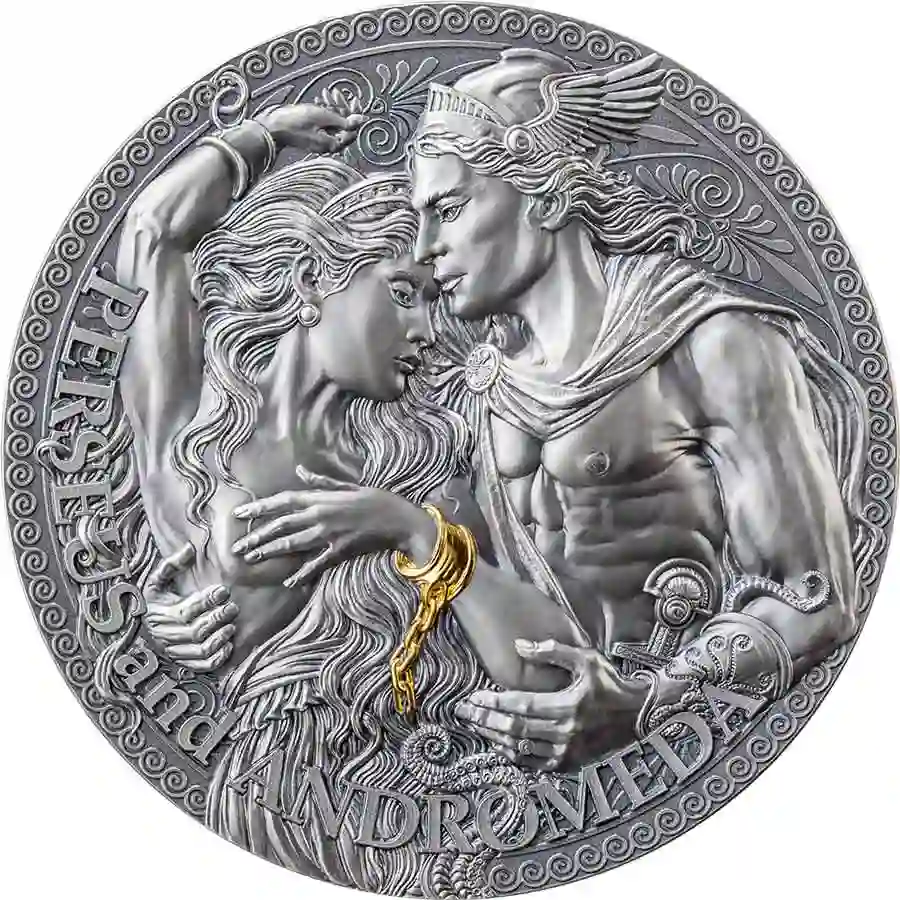 GGM_Perseus-and-Andromeda_rev_1000x1000 2023 Cameroon 2 Ounce Perseus & Andromeda 24K Gilded High Relief Silver Coin
