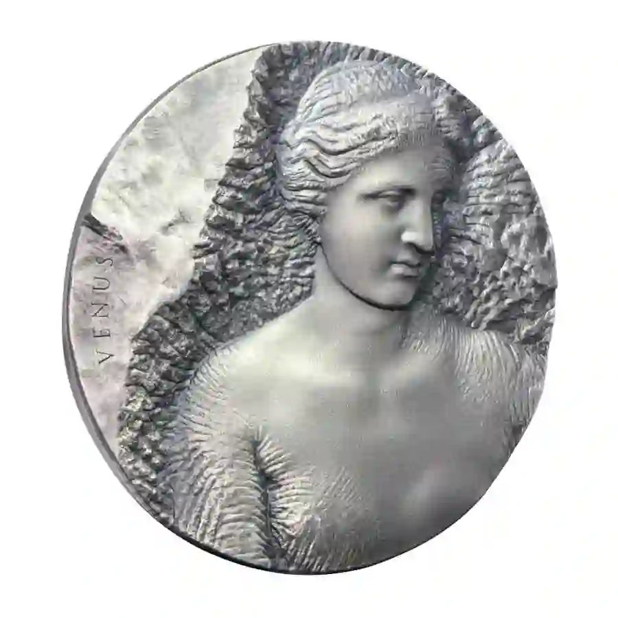 Venus-de-Milo-reverse 2023 Niue 2 Ounce Art of Sculpture Venus de Milo High Relief Silver Coin