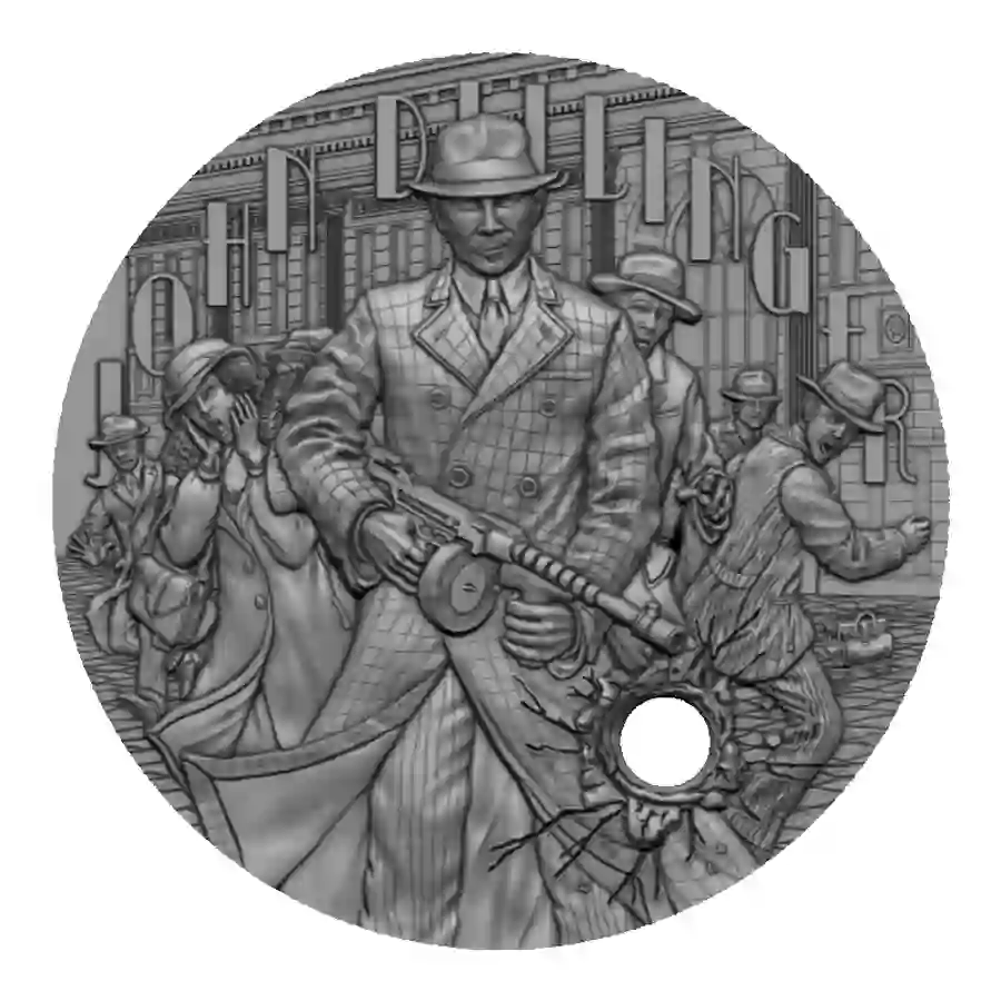 dillinger_2oz_2022_01 2022 Niue 2 Ounce Gangsters John Dillinger Ultra High Relief Silver Coin