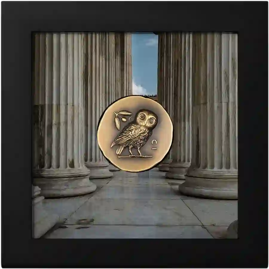 30309_Athenas-Owl-1oz-Au_x 2023 Athena's Owl Ultra High Relief Antique Finish Gold Coin