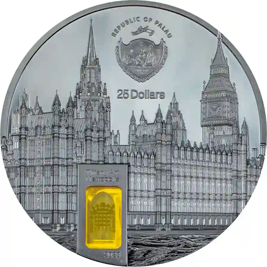 30371_Tiffany-Art-Metropolis-London-Black-Proof_o 2023 Palau 5 oz Tiffany Art Metropolis Westminster Palace Black Proof Silver Coin