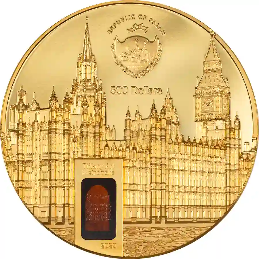 30372_Tiffany-Art-Metropolis-London-Gold_o 2023 Palau 5 oz Tiffany Art Metropolis Westminster Palace Gold Proof Coin