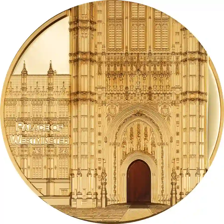 30372_Tiffany-Art-Metropolis-London-Gold_r 2023 Palau 5 Ounce Tiffany Art Metropolis Westminster Palace Gold Proof Coin