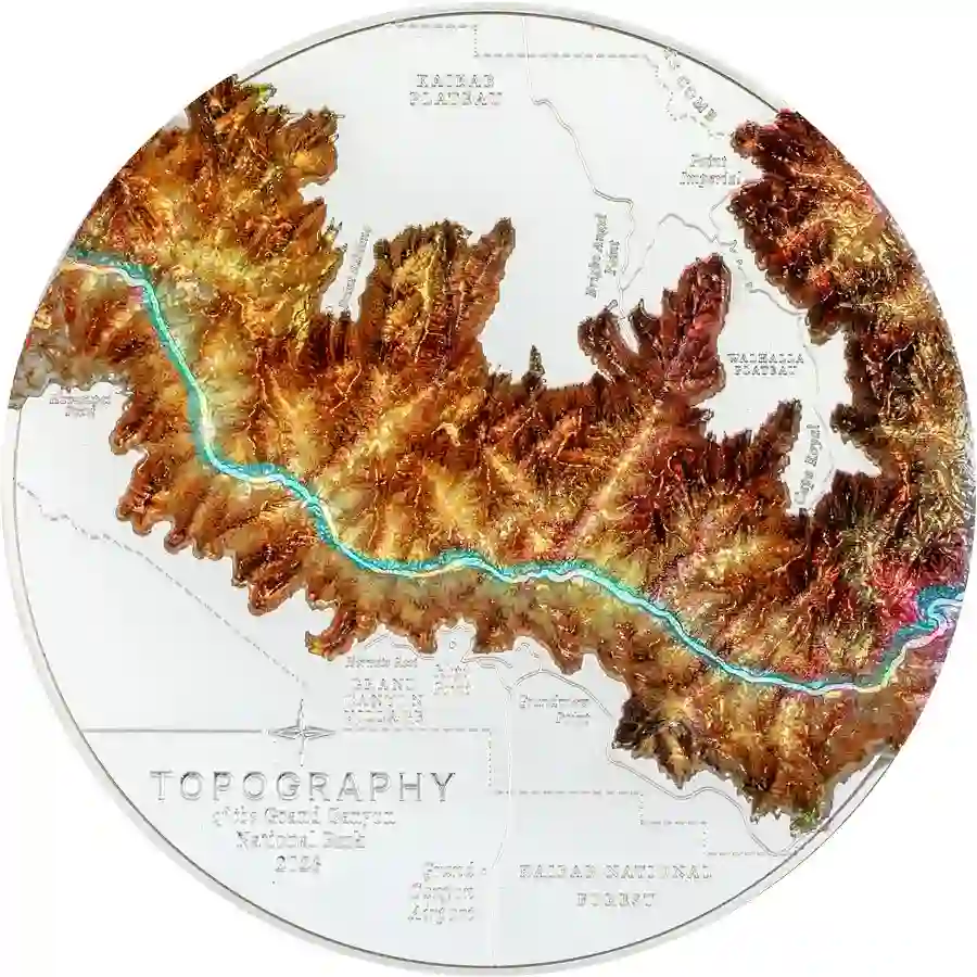 30453_Topography---Grand-Canyon_r 2023 Cook Islands 5 Ounce Topography Grand Canyon Ultra High Relief Silver Coin