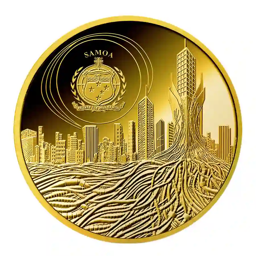 AI-gold-obv 2023 Samoa Artificial Intelligence Cyborg 1/4 oz Gold Proof Coin