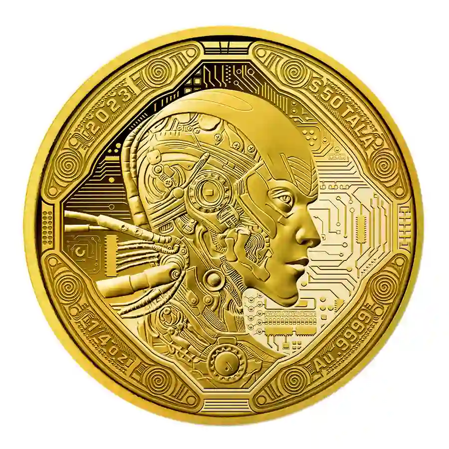 AI-gold-rev 2023 Samoa 1/4 Ounce Artificial Intelligence Cyborg Gold Proof Coin