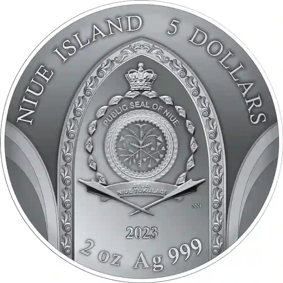 Mont-Saint-Michel-Abbey_obv_1000x1000 2023 Niue 2 oz Mont Saint-Michel Abbey High Relief Silver Coin