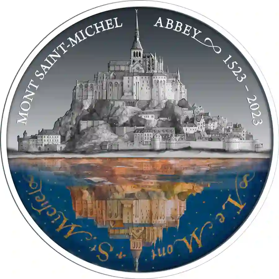 Mont-Saint-Michel-Abbey_rev_1000x1000 2023 Niue 2 Ounce Mont Saint-Michel Abbey High Relief Silver Coin