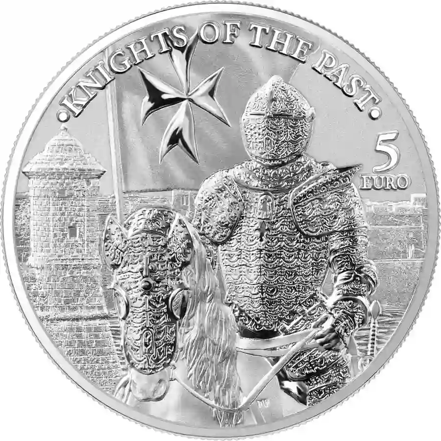 knights-of-the-past-5-euro-1-oz-silver-bu_awers_900px 2023 Malta 1 Ounce Knights of the Past 5 Euro BU Silver Coin