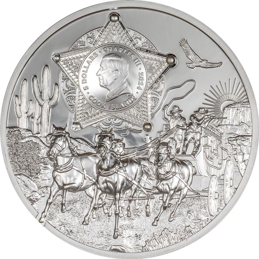 30523_Wild-West-Silver-1oz_o 2024 Cook Islands 1 oz Legends Wild West Ultra High Relief Silver Proof Coin