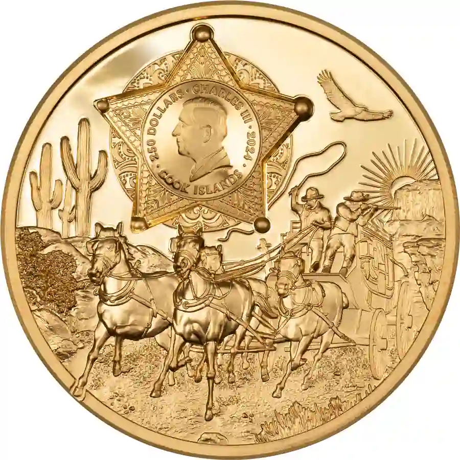 30525_Wild-West-Gold-1oz_o 2024 Cook Islands 1 oz Legends Wild West Ultra High Relief Gold Proof Coin