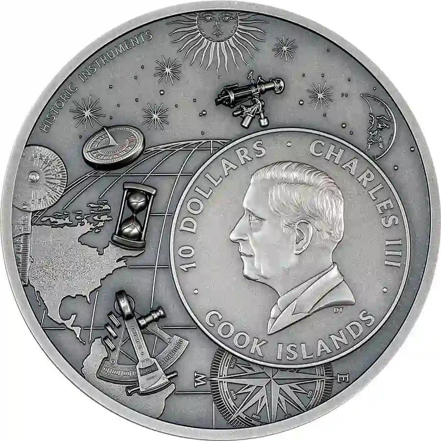 30590_Historical-Instruments-Armillary-2024_o 2024 Cook Islands 2 oz Historic Instruments Armillary Sphere High Relief Silver Coin