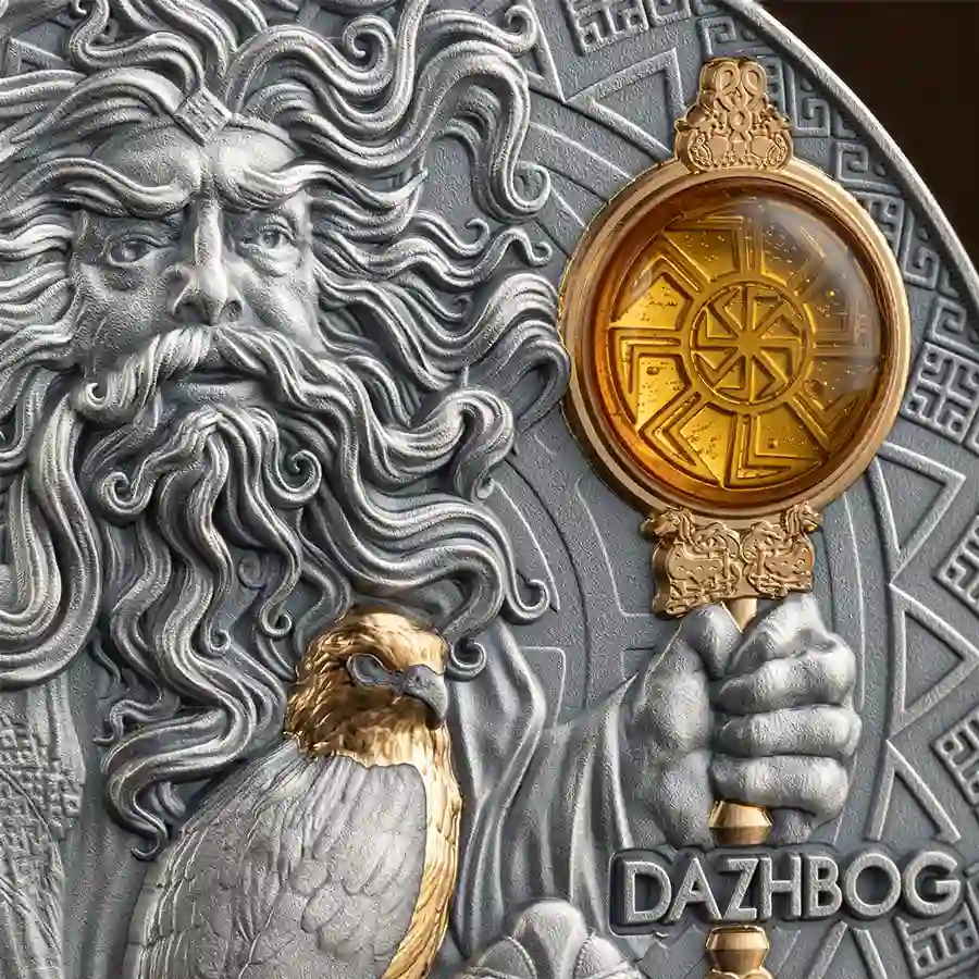 DFS_Dazhbog_fragm1_1000x1000 2024 Niue Dahzbog 3 oz Antique Finish Silver Coin