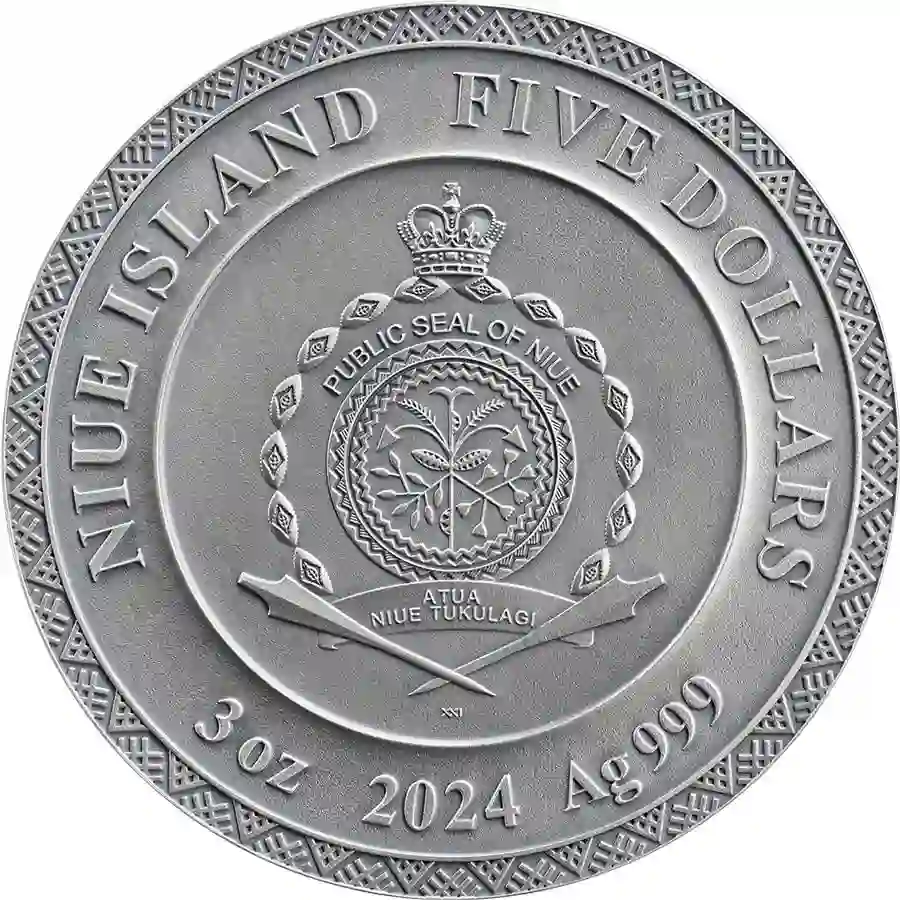 DFS_Dazhbog_obv_1000x1000 2024 Niue 3 oz Dahzbog Divine Faces of the Sun Antique Finish Silver Coin