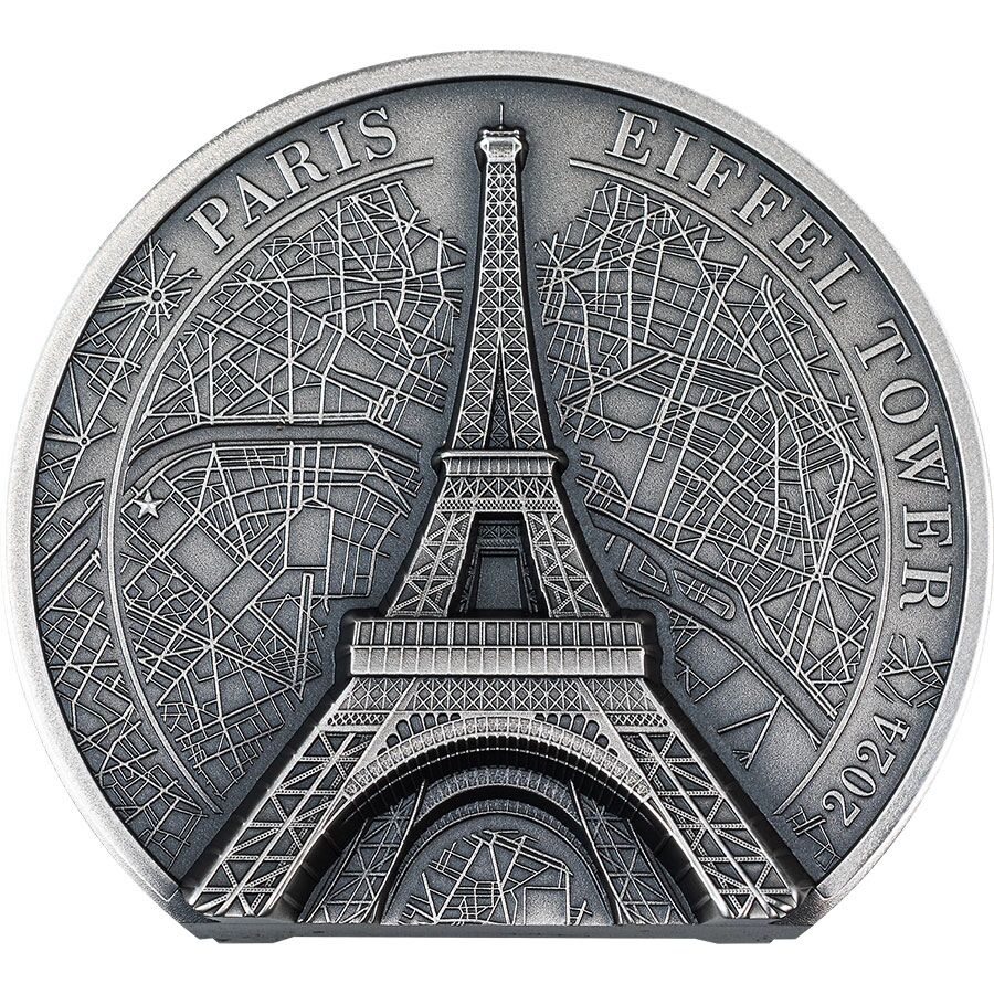 Tower-2-oz-rev 2024 Cook Islands 2 Ounce Eiffel Tower Ultra High Relief Silver Coin