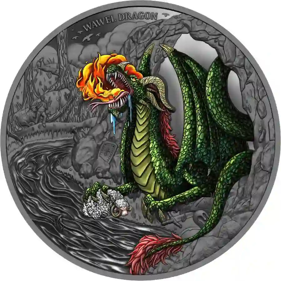 Dragon 2024 Niue 2 Ounce Wawel Dragon High Relief Color Ruthenium Silver Coin