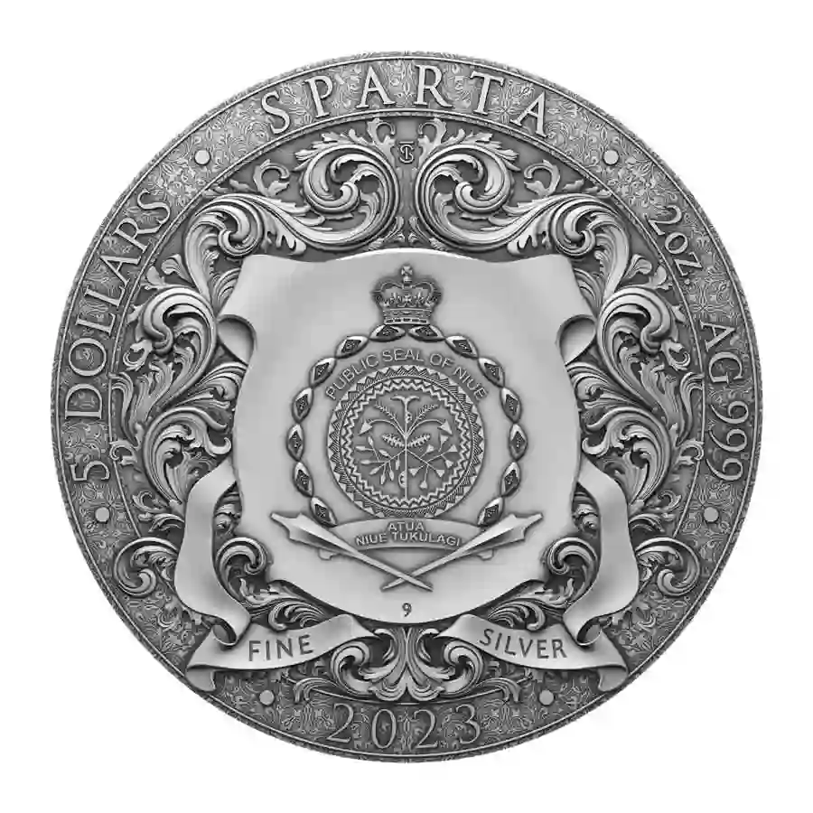 SPARTA_obverse 2023 Sparta High Relief Antique Finish Silver Coin
