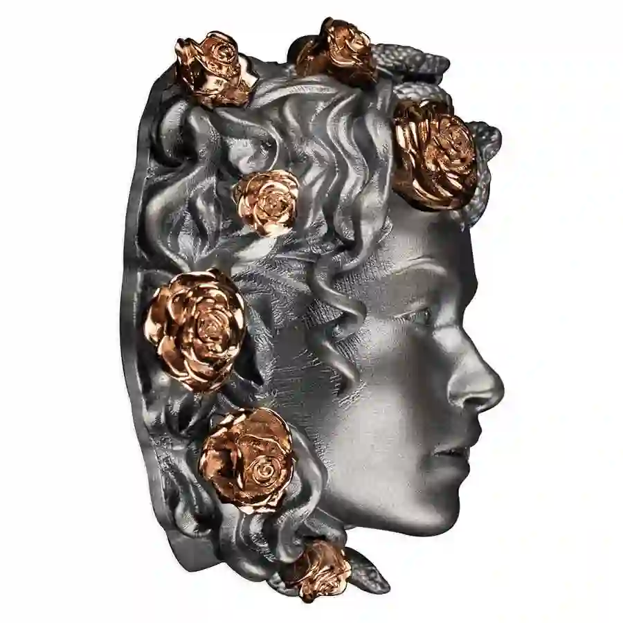 24_Medusa_3oz_3D_RV_side 2024 Medusa 3 oz 3D Shaped Antique Finish Silver Coin