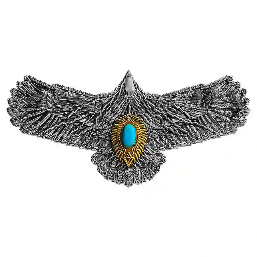 Thunderbird-2-oz-Silver-Coin---2024-Cameroon-2000-Francs-CFA---Reverse 2024 Cameroon 2 Ounce Thunderbird Shaped Ultra High Relief Silver Coin