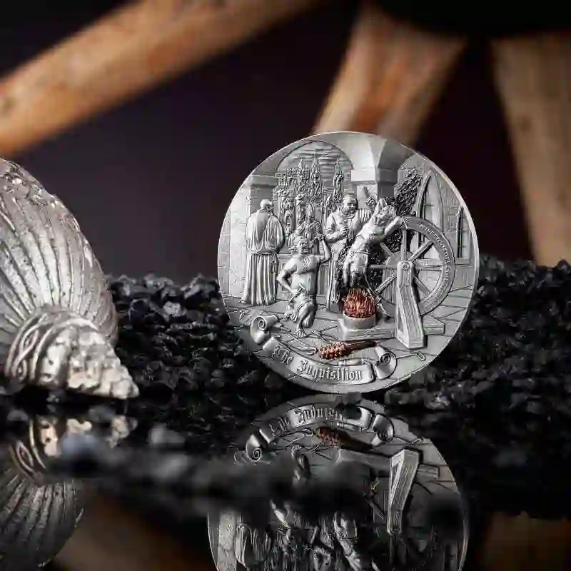 21956 2023 Mankind's Mistakes Inquisition 2 oz High Relief Silver Coin