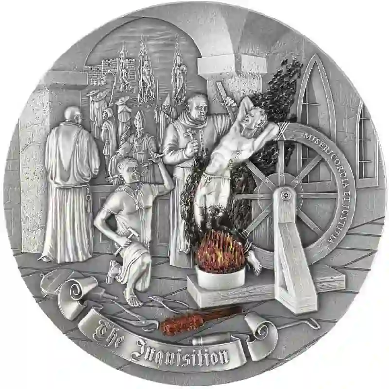 21961 2023 Niue 2 Ounce Mankind's Mistakes Inquisition High Relief Silver Coin