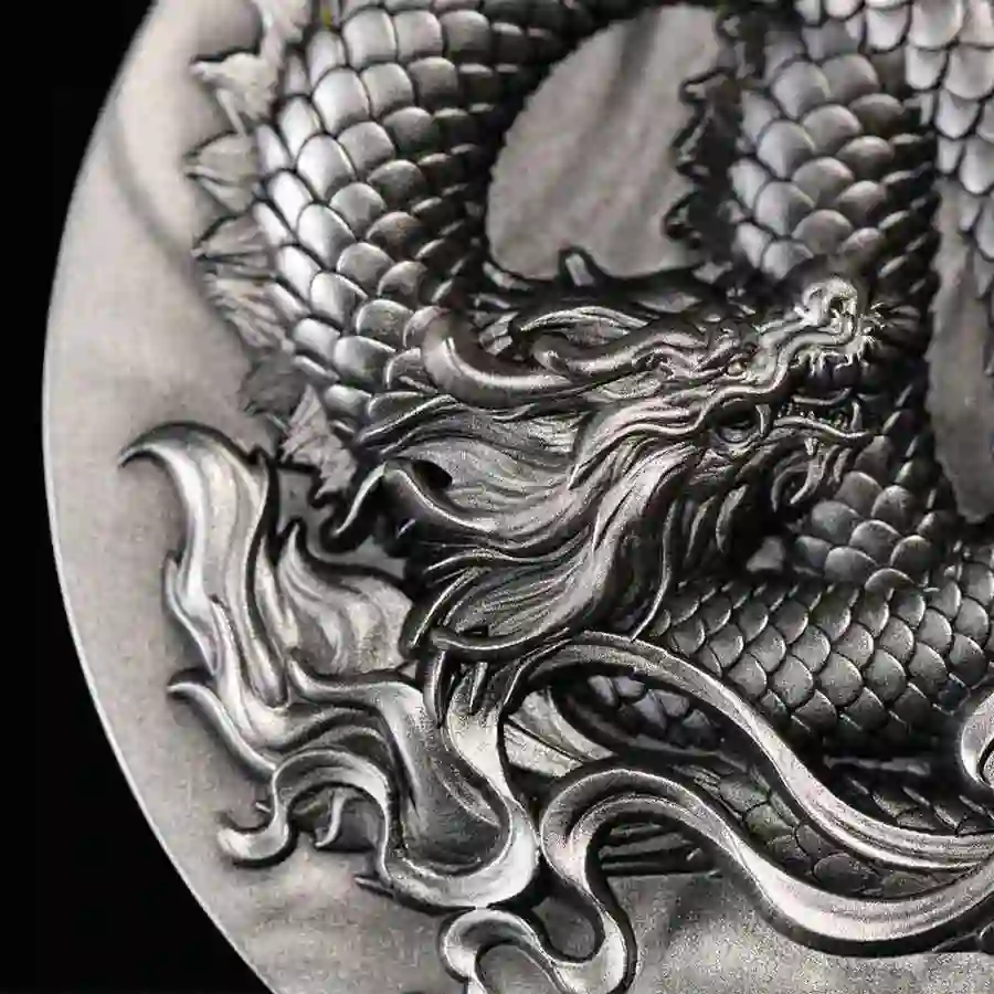 Detailed-Shot-Niue-Flying-Apsaras--(3) 2024 Niue Flying Apsaras & Dragon High Relief Silver Coin