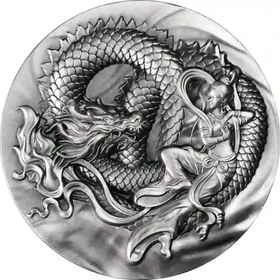 Niue---Flying-Apsaras-Reverse 2024 Niue 2 Ounce Flying Apsaras & Dragon High Relief Silver Coin