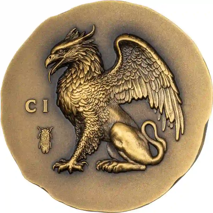 30725_Gryphon-1oz-Au_r 2024 Cook Islands 1 Ounce Gryphon Ultra High Relief Antique Finish Gold Coin