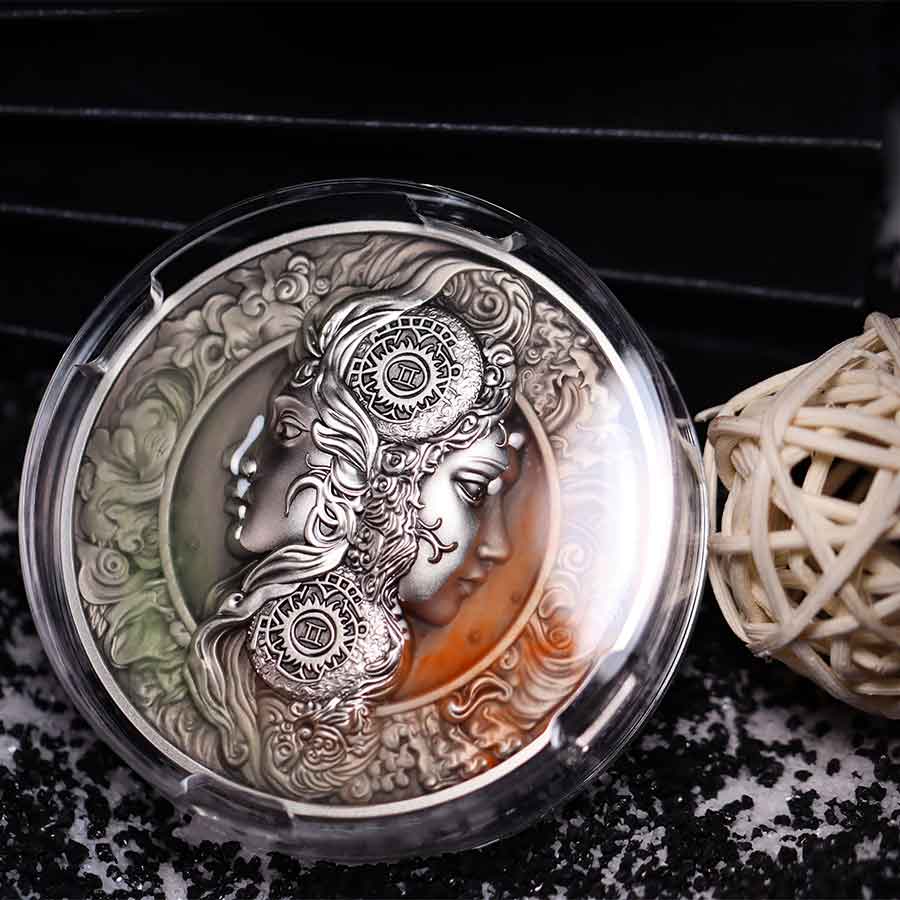 Mood-Shot-Gemini-Niue-(1) Gemini UV Color High Relief Antique Finish Silver Coin