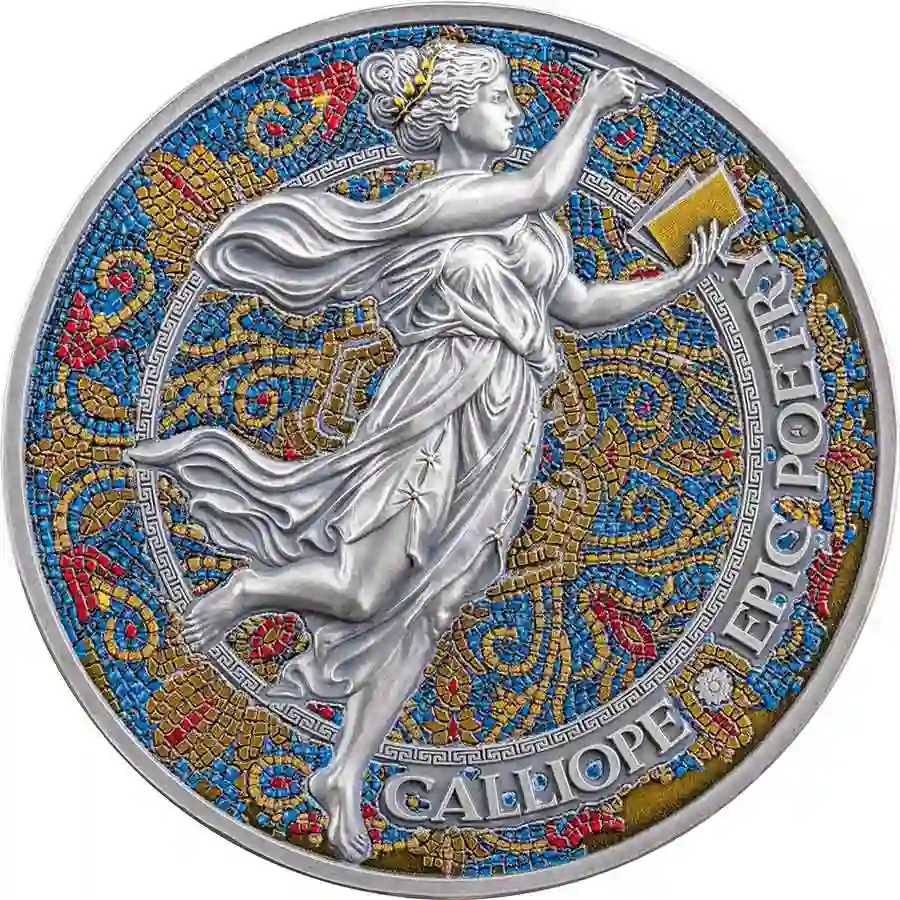 NM_Calliope_rev_1000x1000 2024 Cameroon 2 Ounce Calliope Nine Muses Color High Relief Silver Coin