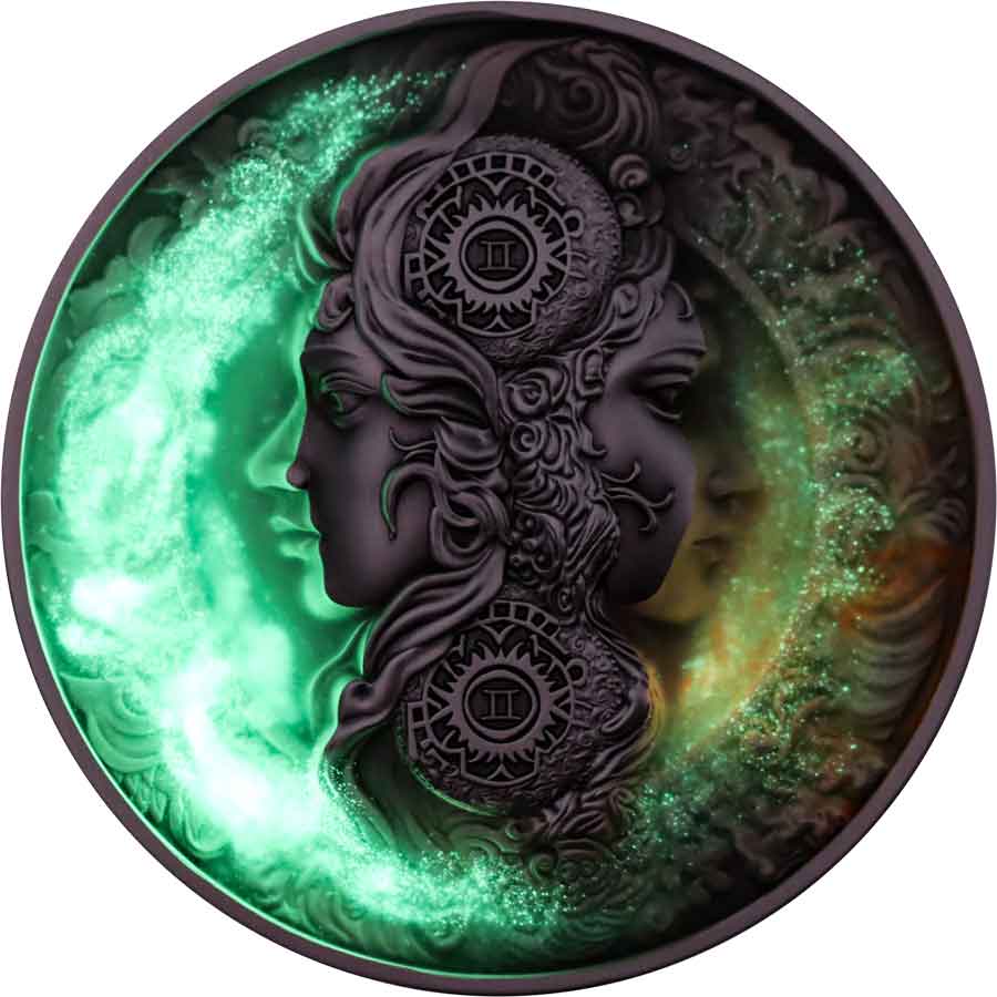 Obverse-Gemini-Niue(Glow-in-Dark) 2024 Gemini UV Color High Relief Antique Finish Silver Coin