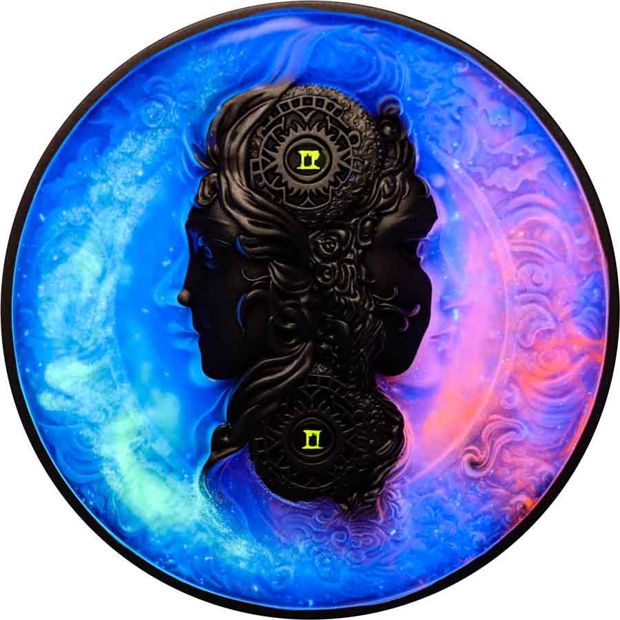 Obverse-Gemini-Niue(UV-version)(1) 2024 Niue Gemini UV Color High Relief Antique Finish Silver Coin