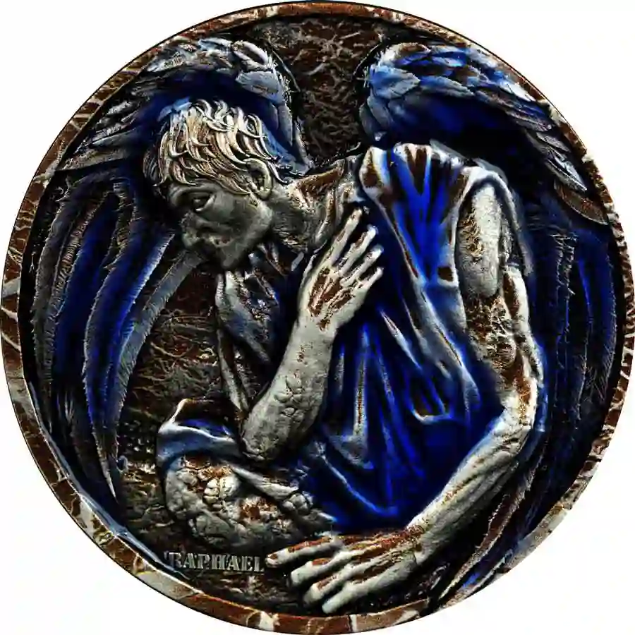 rev 2025 Cameroon 2 Ounce Archangel Raphael High Relief Antiqued Silver Coin