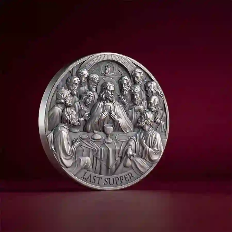 mood 2025 Cameroon Last Supper 5 oz High Relief Antique Finish Silver Coin