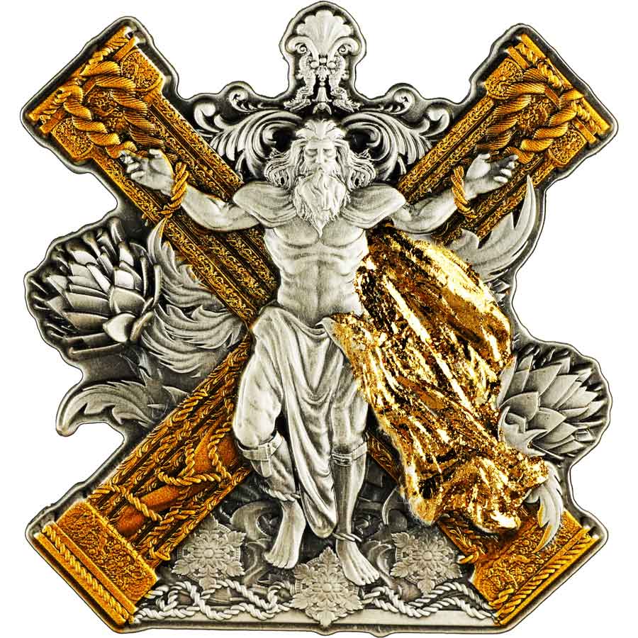 rev-antique 2025 Cameroon 2 Ounce St. Andrew 12 Apostles Antique Finish Silver Coin