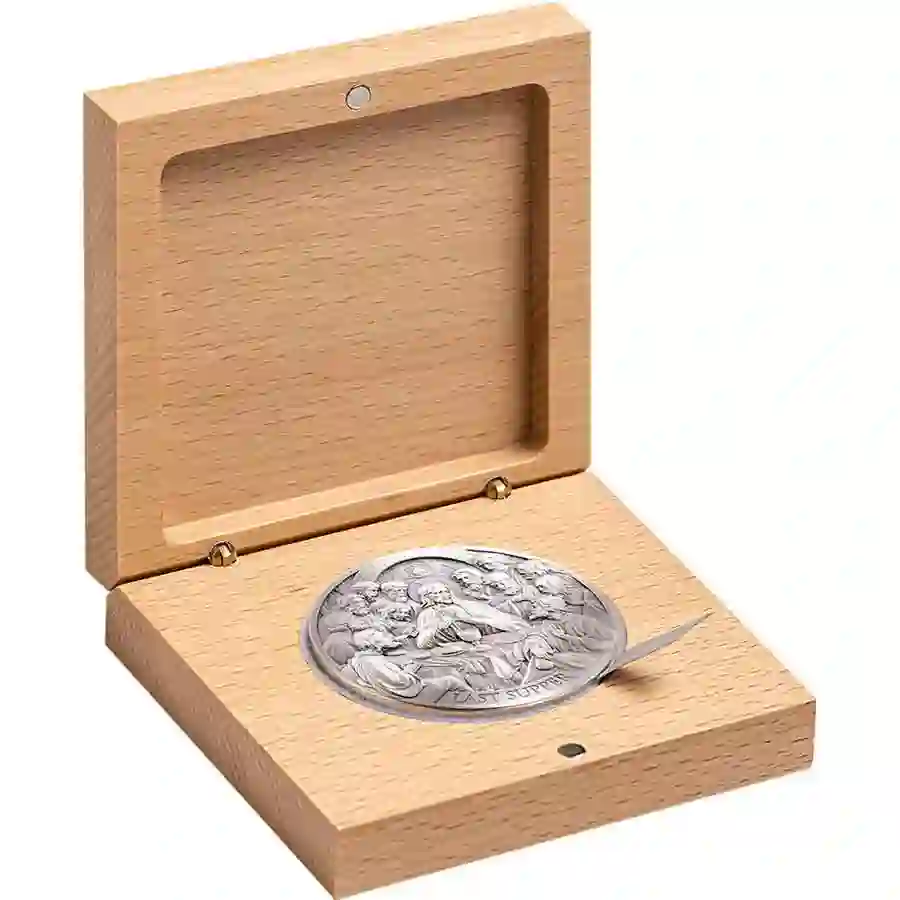 set 2025 5 oz Last Supper High Relief Antique Finish Silver Coin
