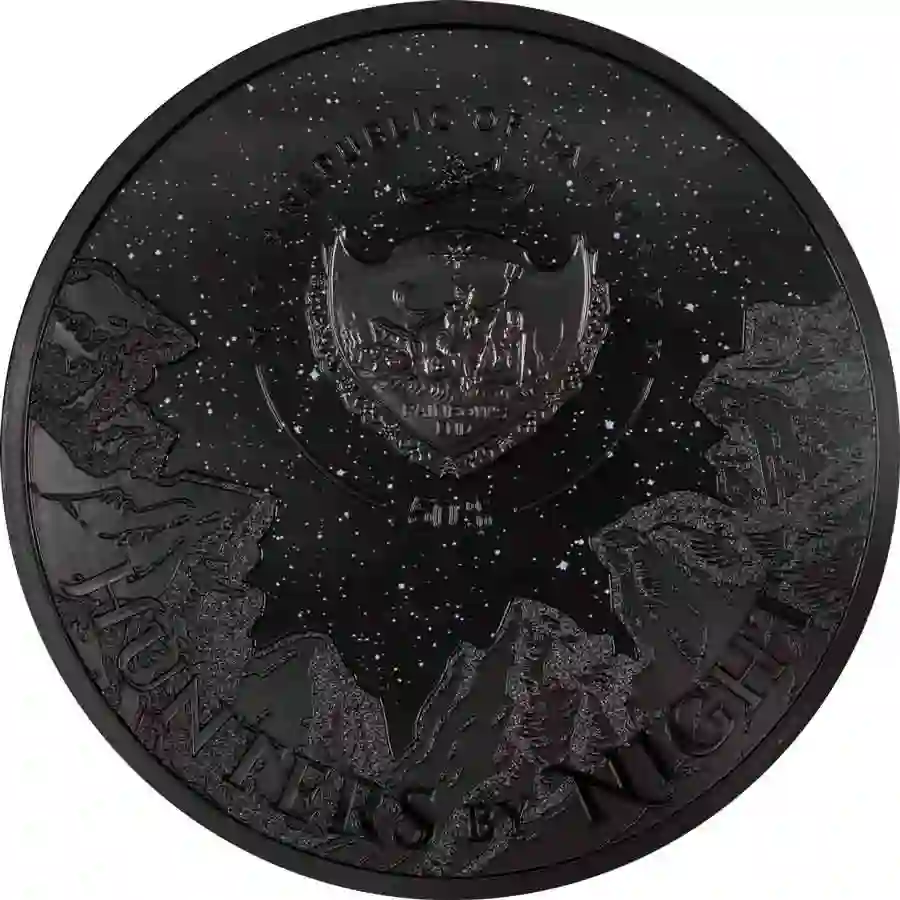ocelot-obv 2025 Palau 1 Kg Hunters by Night Ocelot Obsidian Black Silver Coin