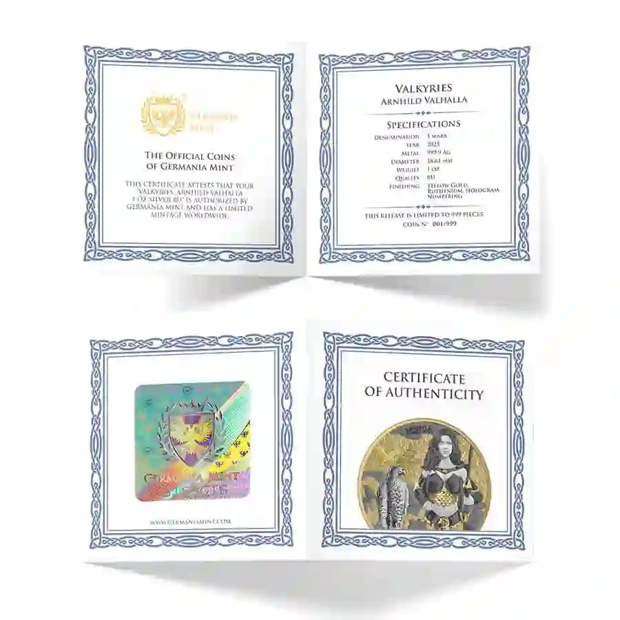 1-oz-val-cert 2025 Germania Valkyries Arnhild Valhalla Silver Round