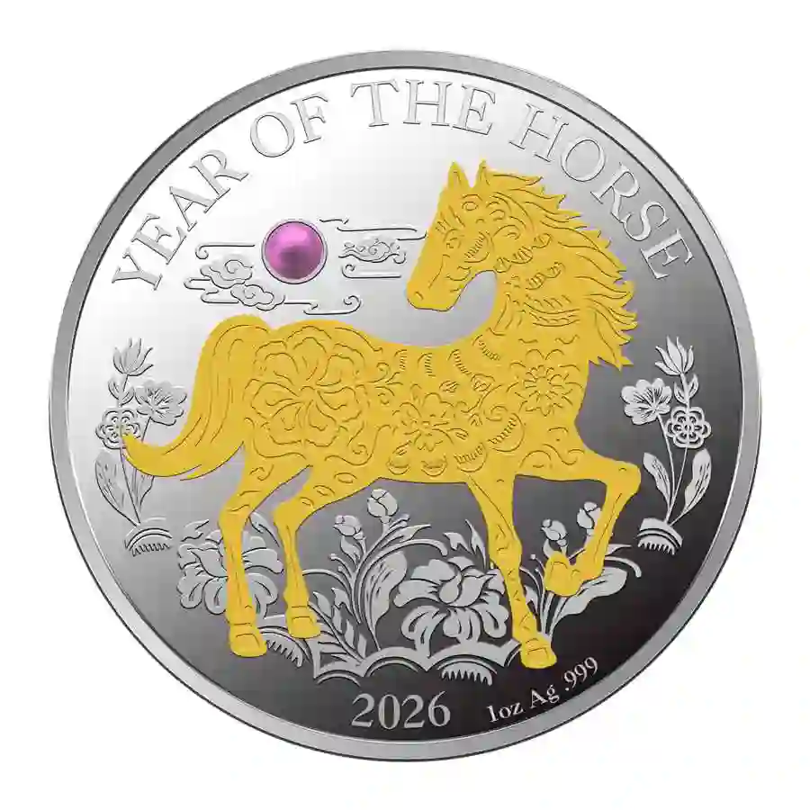 horse-pearl-rev 2026 Vanuatu 1 Ounce Year of the Dragon Pearl 24K Plated Silver Proof Coin