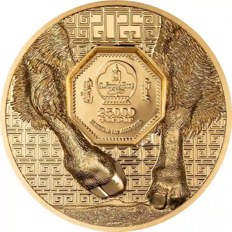 bison-gold-obv 2025 Mongolia 1 oz Bison Colored Ultra High Relief Gold Proof Coin