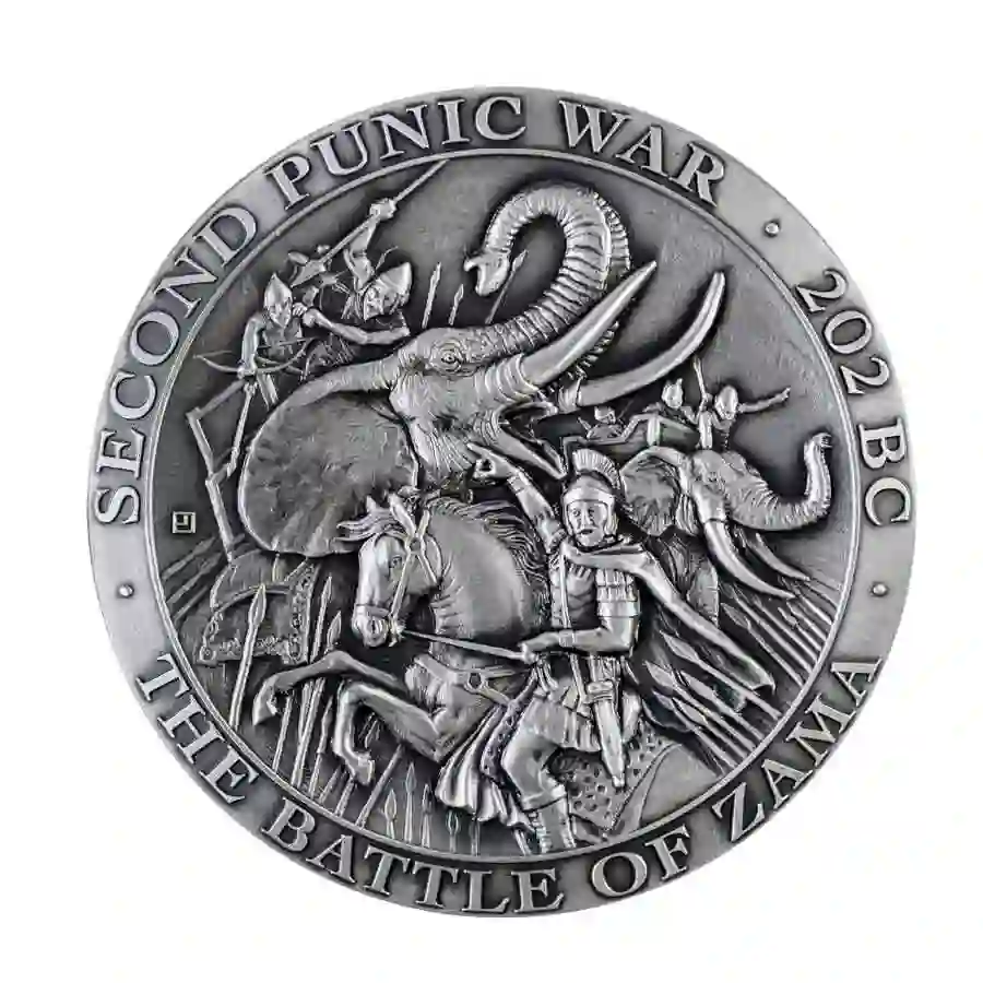 rev 2025 Liberia 5 Ounce Battle of Zama High Relief Antique Finish Silver Coin