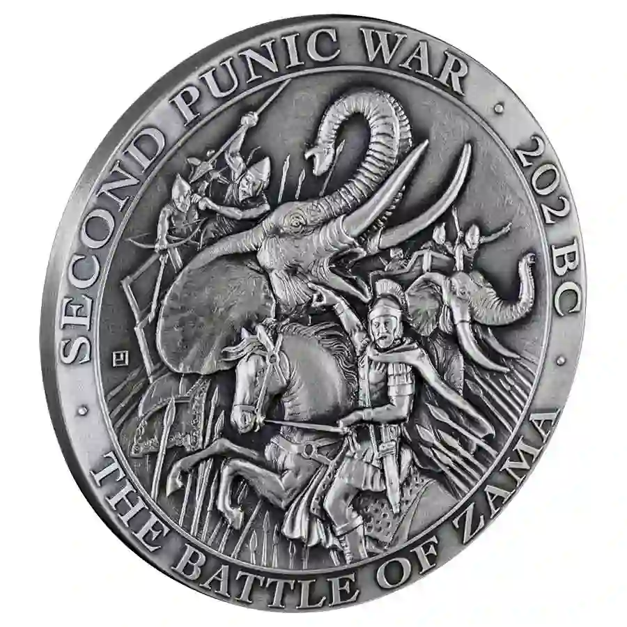 rev-iso 2025 Liberia Battle of Zama High Relief Antique Finish Silver Coin