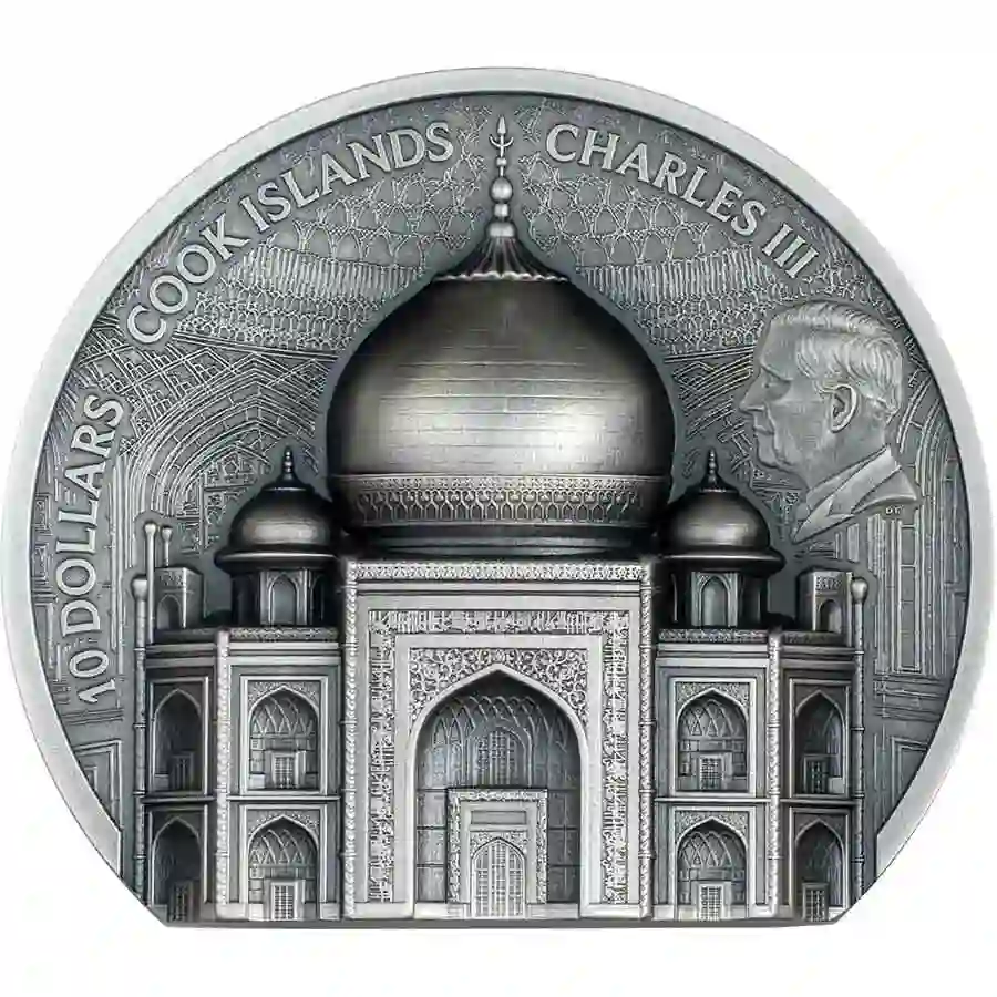 taj-2-oz-obv 2024 Cook Islands 2 oz Taj Mahal Ultra High Relief Antiqued Silver Coin